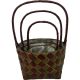 GREEN/BURGUNDY SET OF 3 ROUND BASKETS