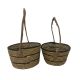 Natural Reed & Black S/2 Round Handled Baskets