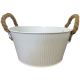 WHITE RIBBED ZINC BOWL 21*10*16cm WITH HANDLES