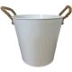 WHITE RIBBED ZINC PLANTER 20*19*15cm WITH HANDLES