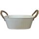 WHITE RIBBED ZINC OVAL 30*20*15.5cm WITH HANDLES